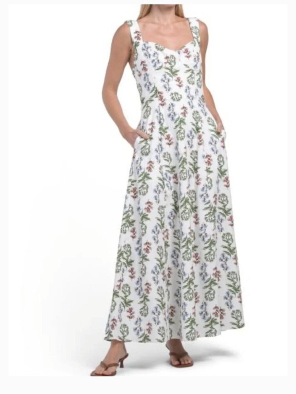 Avec Les Filles Size 6 White Floral Maxi Dress with Pockets New Without Tag